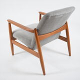 Original restored vintage armchair, designer E. Homma, grey fabric
