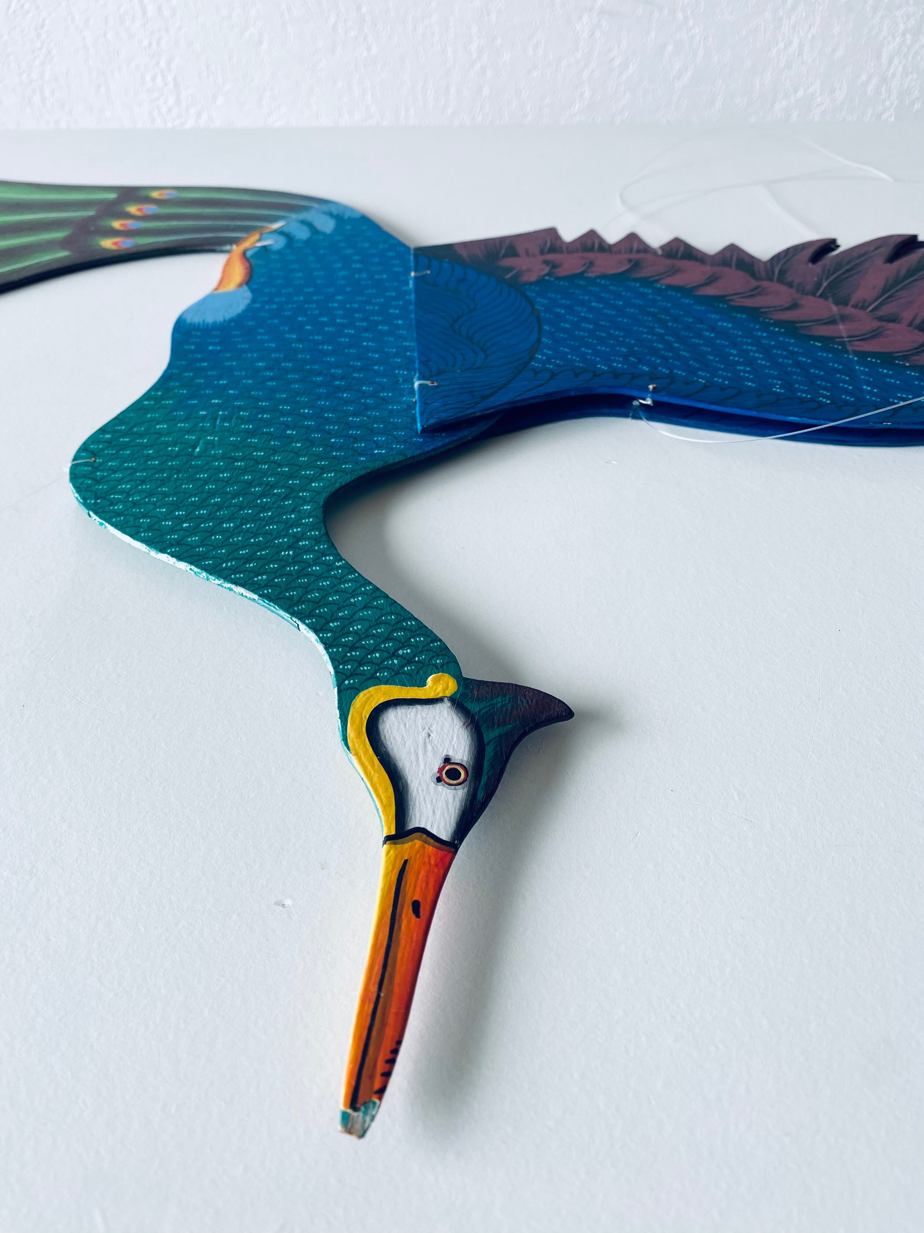 Wooden peacock to hang, mobile peacock