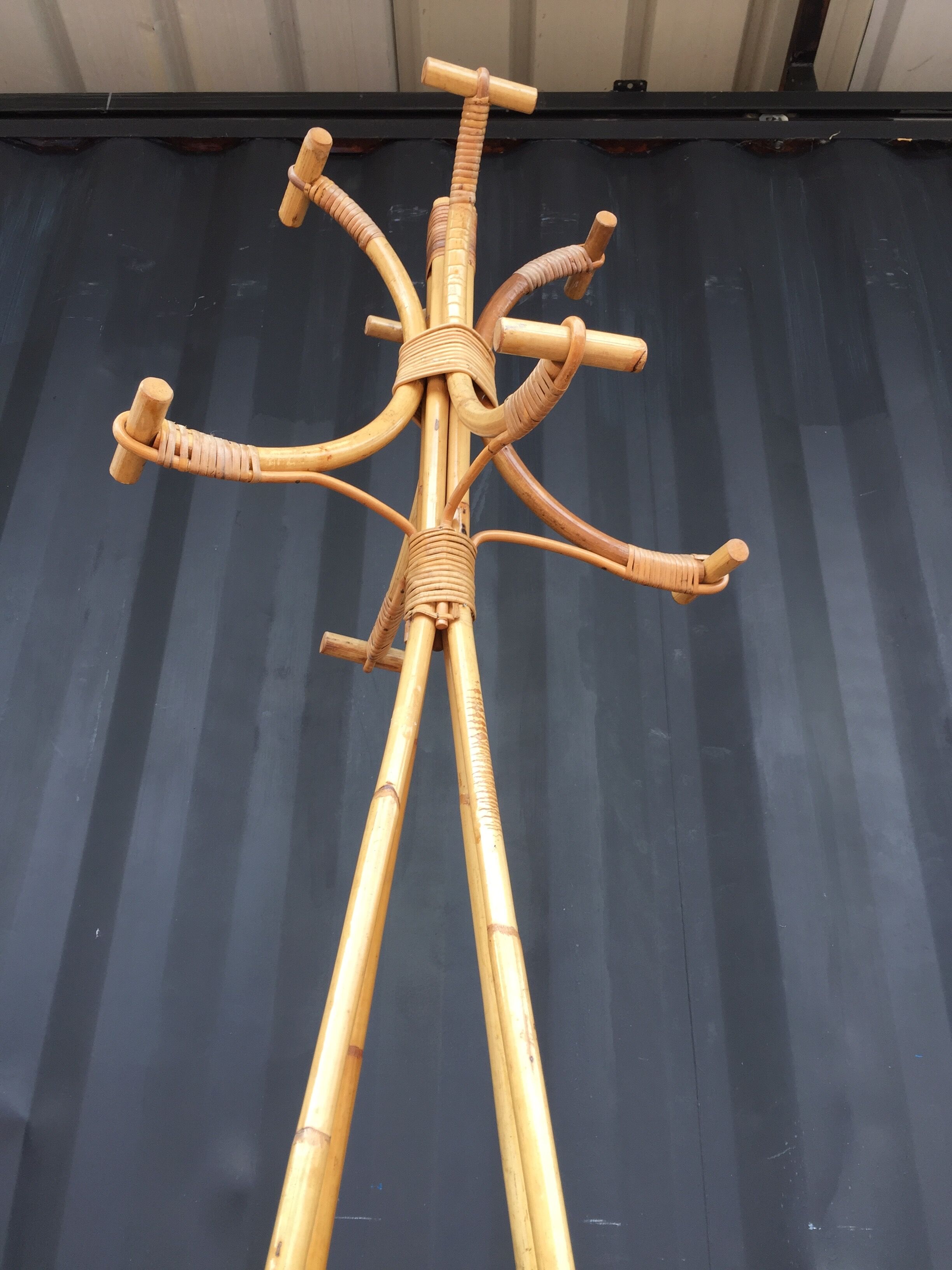 Rattan coat rack