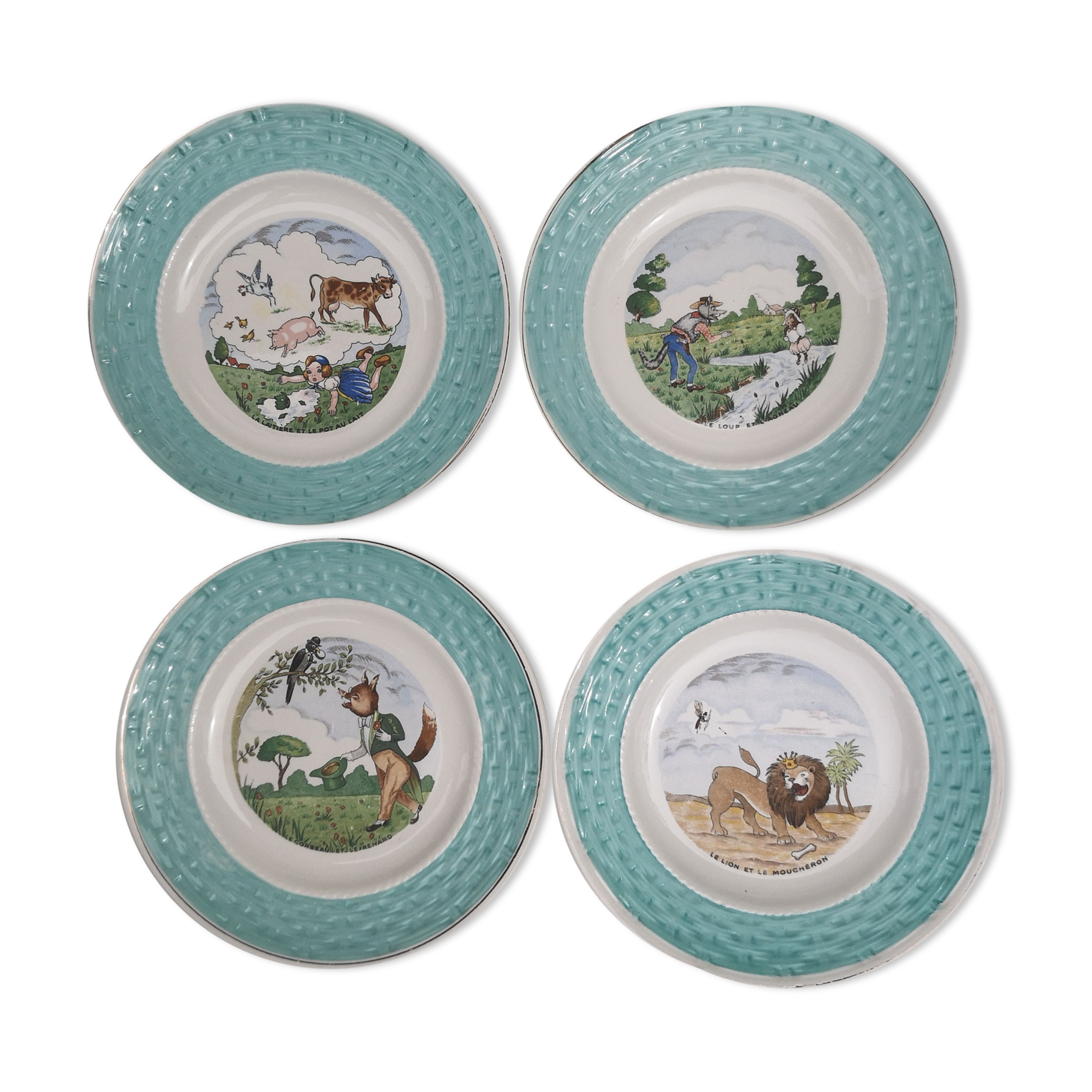 Dessert plates, old, talking theme Fables of the Fountain