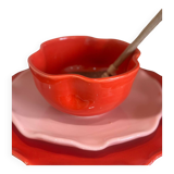 Handmade enameled ceramic bowl with red poppy clover flower