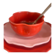 Handmade enameled ceramic bowl with red poppy clover flower