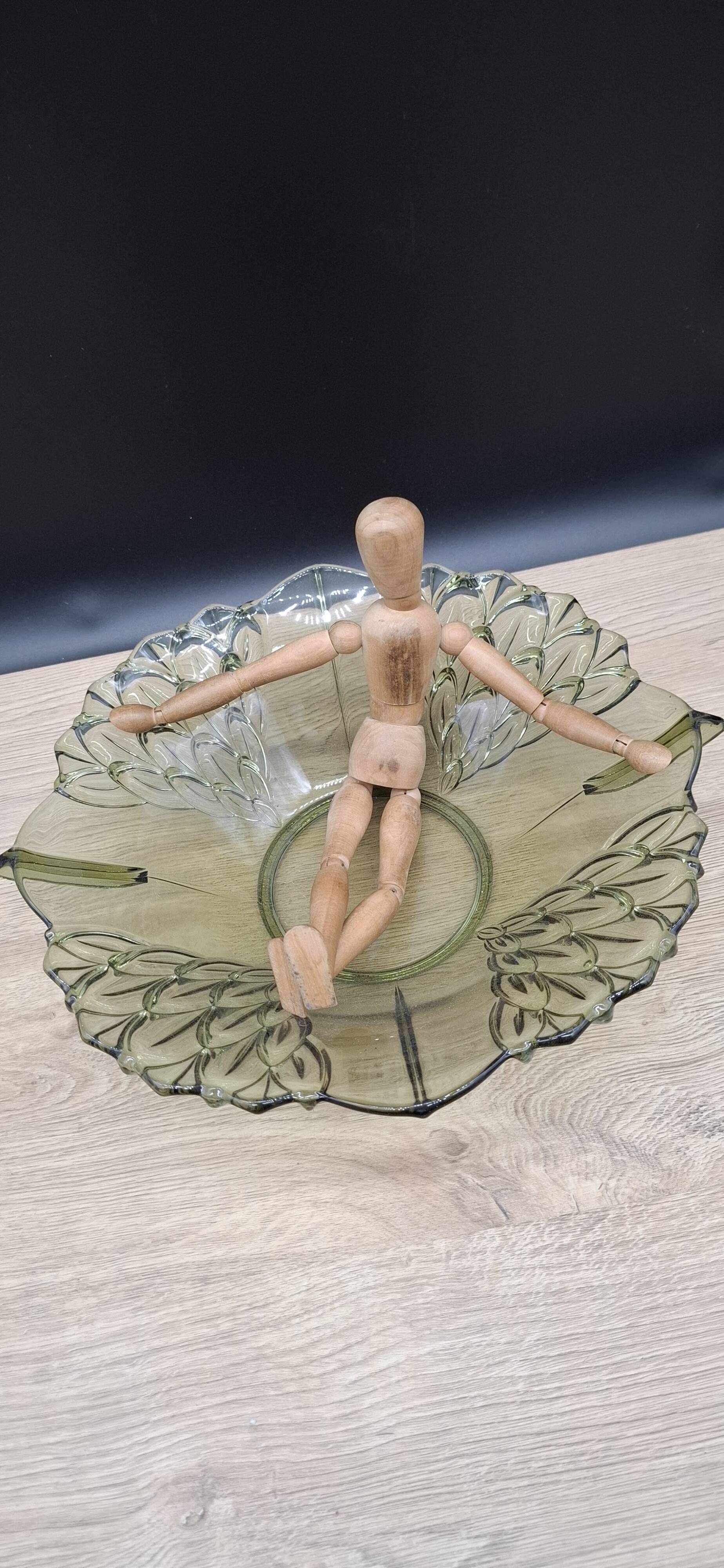 Manage khaki green glass flat salad bowl