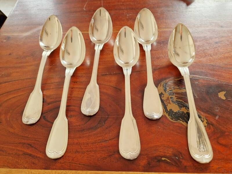 Christofle - Set of 6 table spoons model Chinon in silver-plated metal