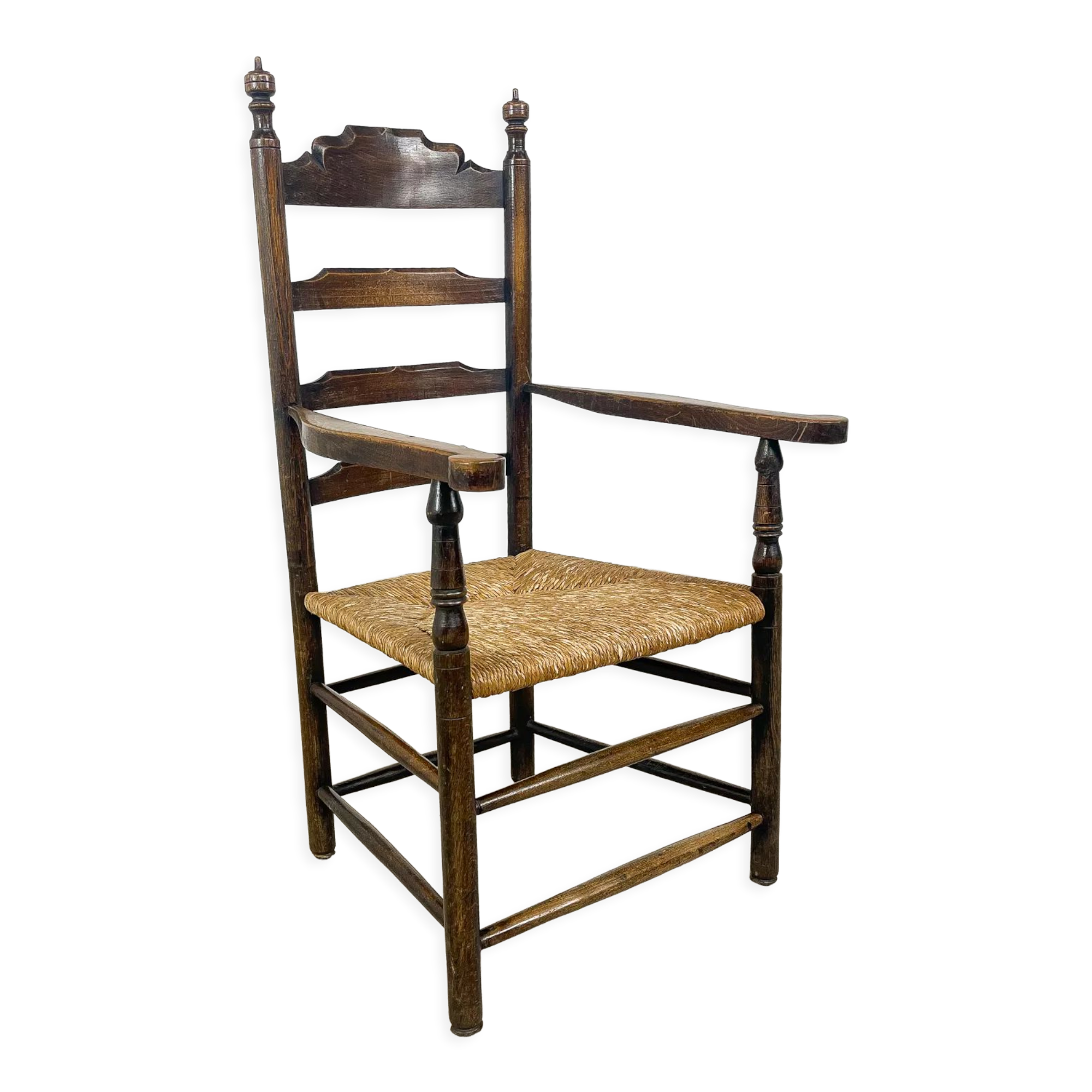 Antique oak wooden farmhouse armchair with cane seat Zutphen