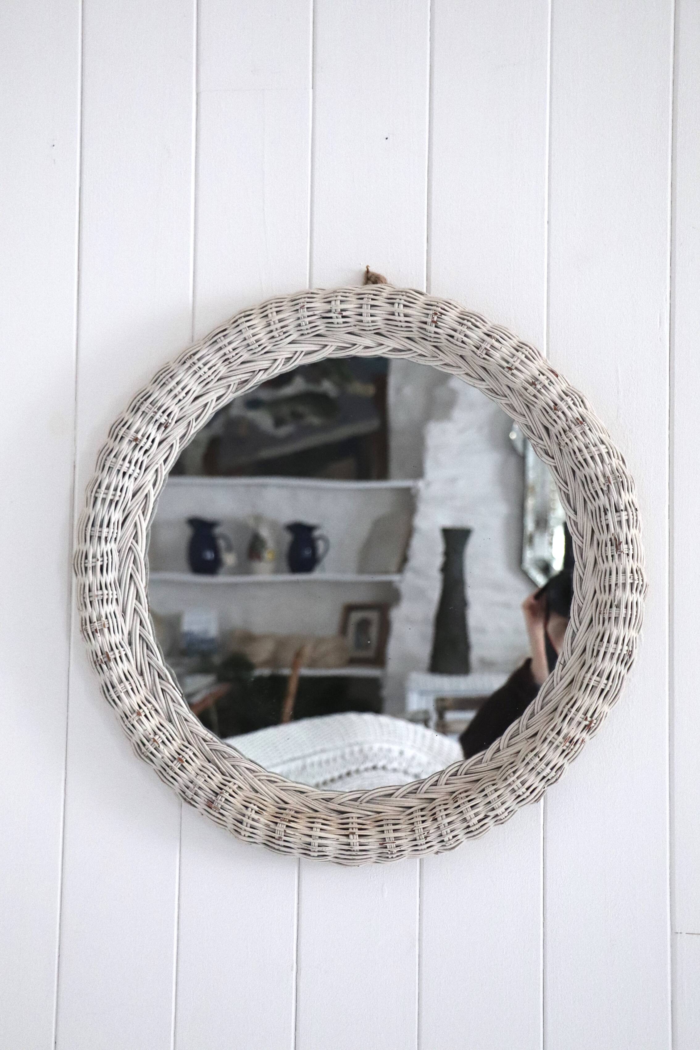 Round wicker mirror, 20th century