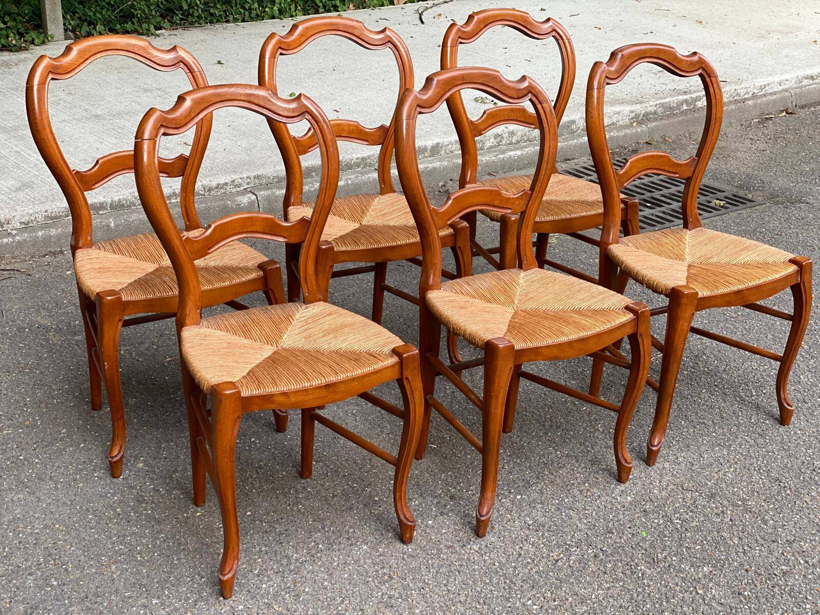 6 Louis Philippe straw chairs
