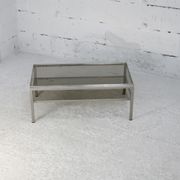 Double coffee table trays smoked glass steel. France, circa 1970