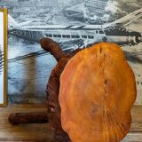 Brutalist sofa tip table in solid wood