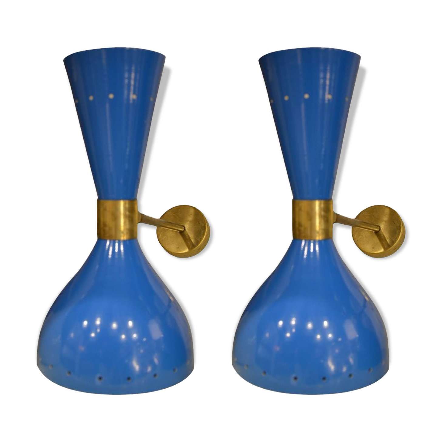 Pair diabolo blue Italian design brass
