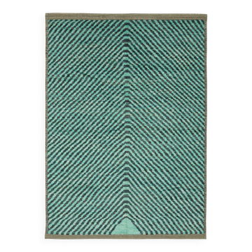 Tapis en laine bleu fait main, unique en son genre, 258 cm x 366 cm.