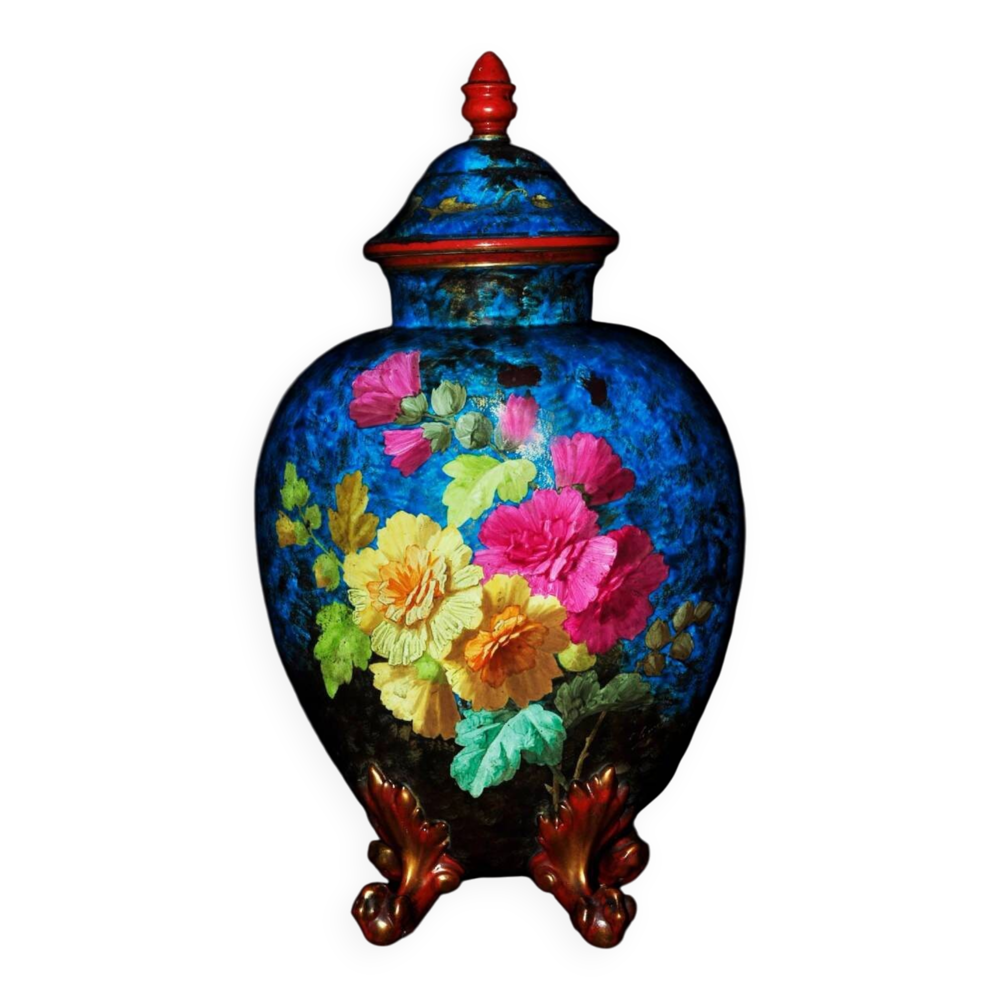 Gabriel Lemonnier covered vase in enamelled earthenware 19th century
