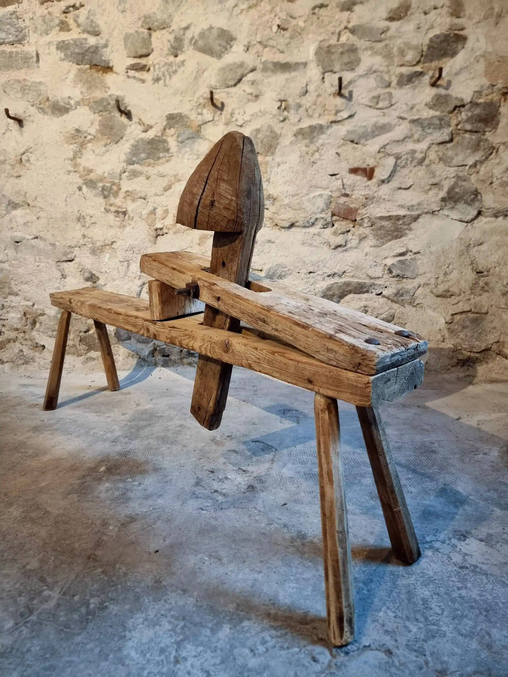 Antique French carpenter's easel – pine and oak carpenter's workbench – 19th century