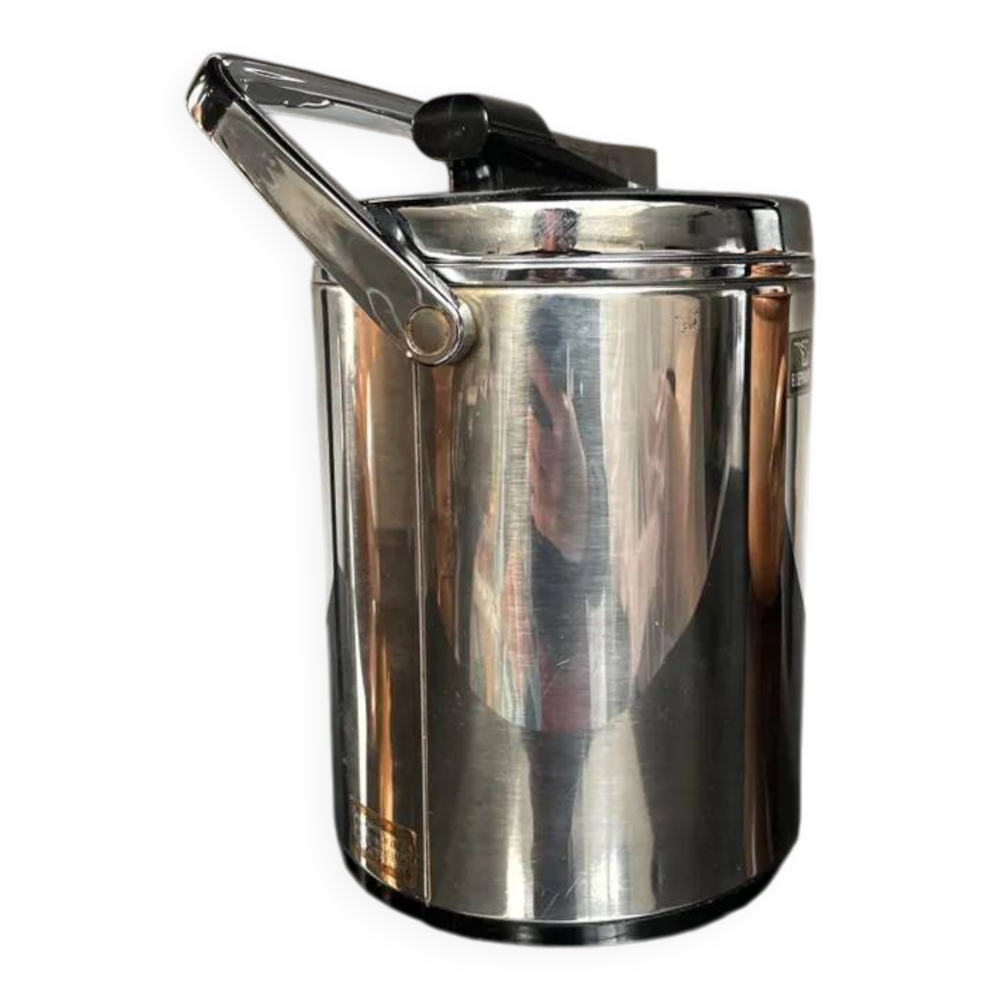 Vintage stainless steel ice bucket with lid and tongs - Made in Japan
