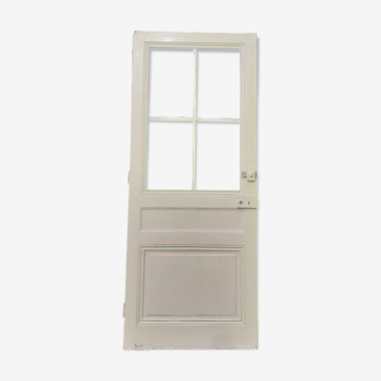 Porte vitrée communication h221,5x90cm ancienne 4 carreaux sans vitrage intérieure
