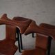 Hans Olsen, set of 4 Frederik VII dining chairs, Oak and leather, mid-20th century.