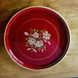 Large red enameled sheet metal tray - floral decoration - Sun Cloud - Made in England