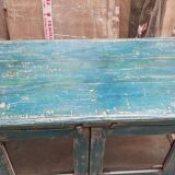 Antique Burmese teak sideboard with original blue and white patina