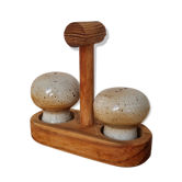 Sel et poivre vintage grès support bois