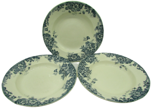 Set of 3 hollow plates iron earth Moulin des loups and Hamage