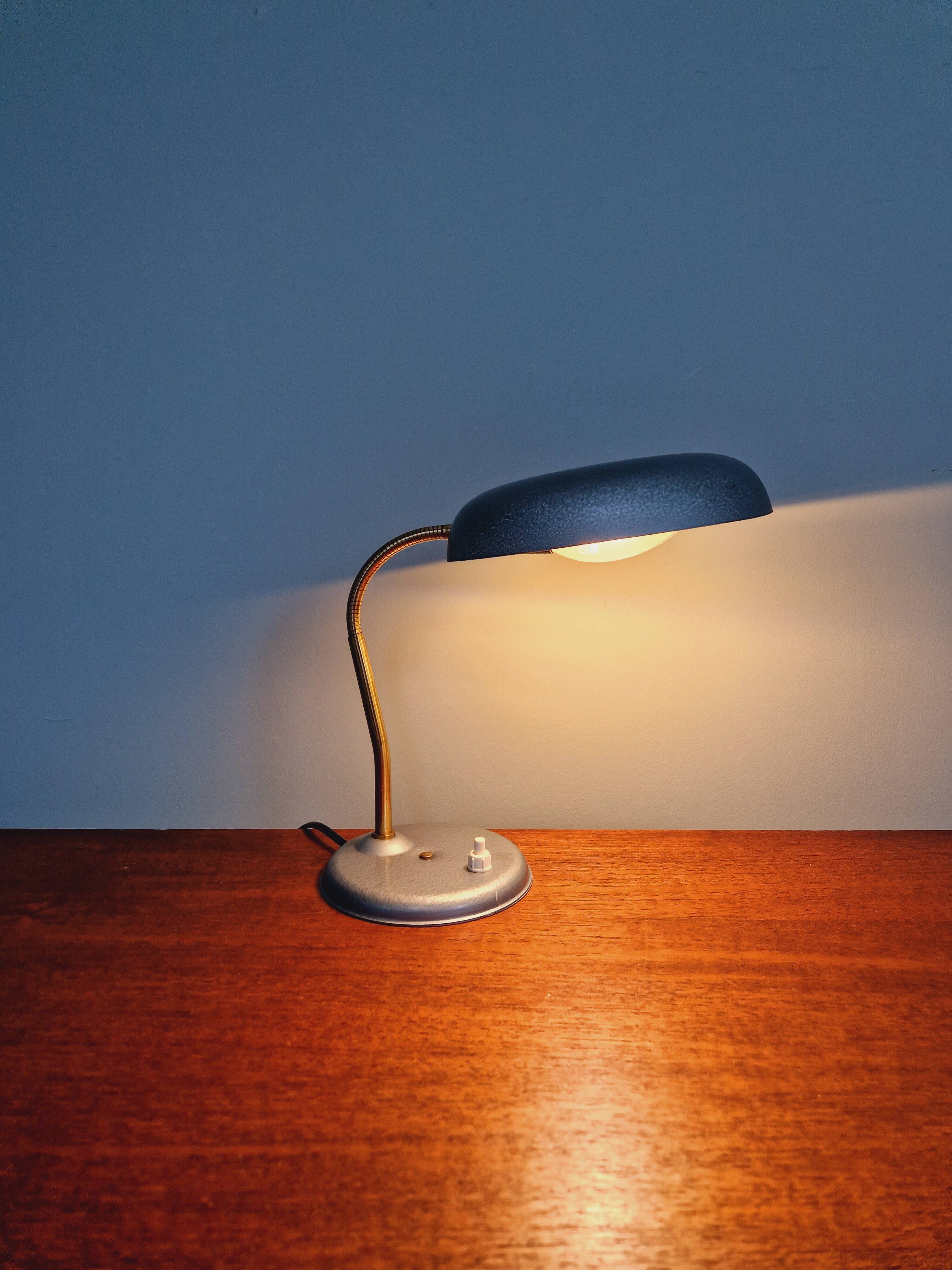 Lampe de bureau articulée en métal laqué gris/bleu, style Bauhaus, années 1930-40
