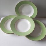 Vintage white and green deep plates stamped Arcachon.