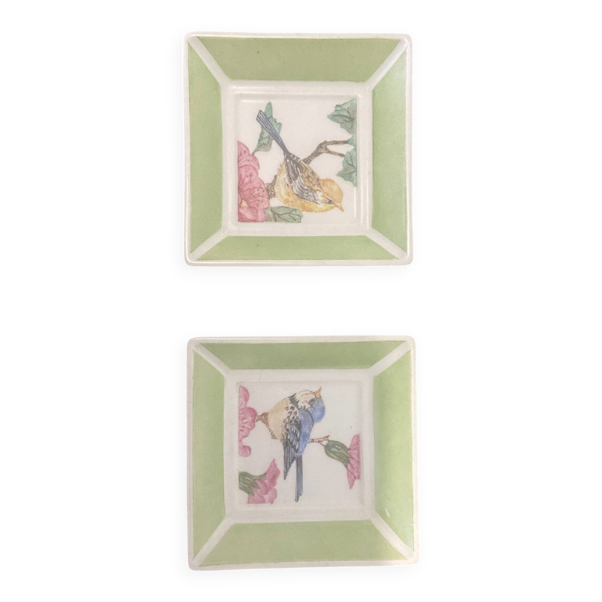 Pair of handcrafted ceramic pocket trays Birds & f