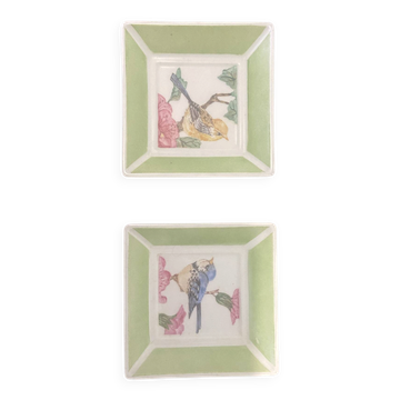 Pair of handcrafted ceramic pocket trays Birds & f