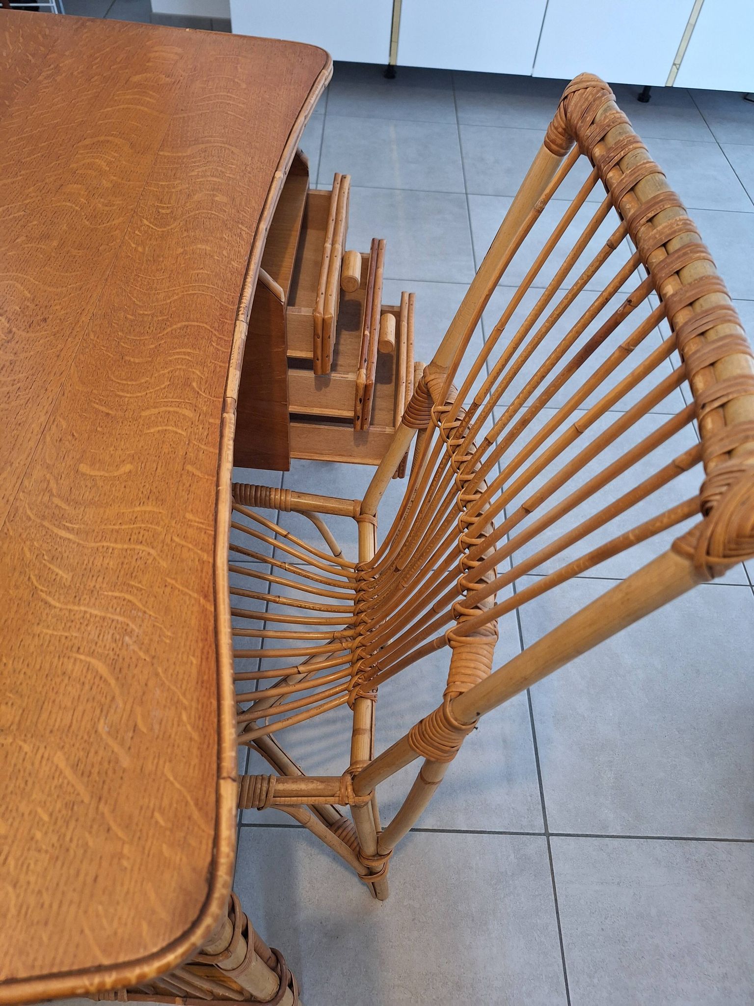Rattan and bamboo desk with chair - Audoux Minet style from the 1970s.