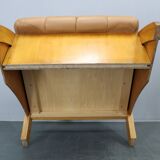1970s Pair of Rare Oak Armchairs Upholstered in  Leatherette, Czechoslovaki