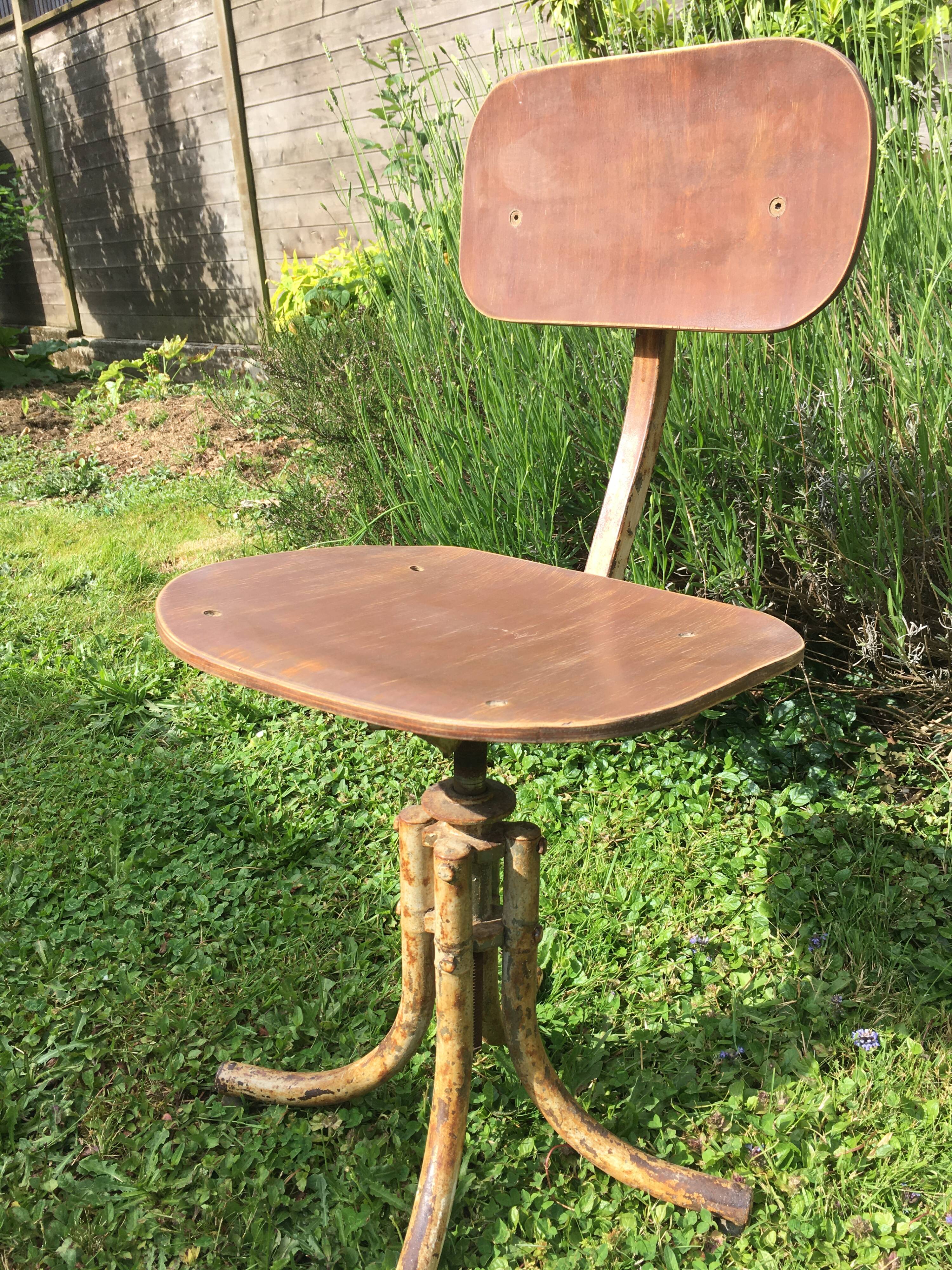 Metal and wood swivel stool