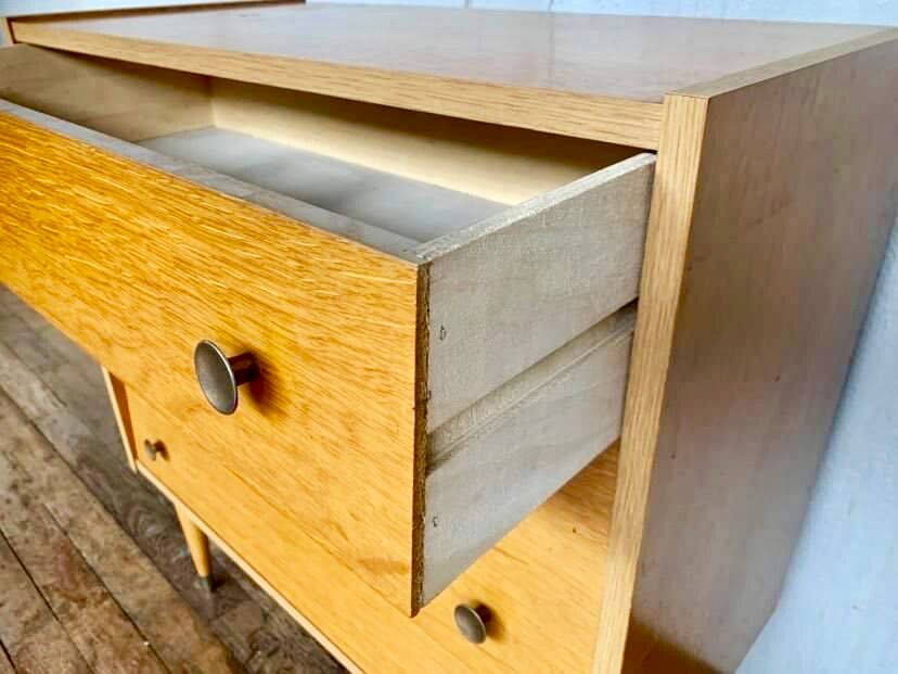 Vintage modernist light chene dresser has 4 drawers anne 1960