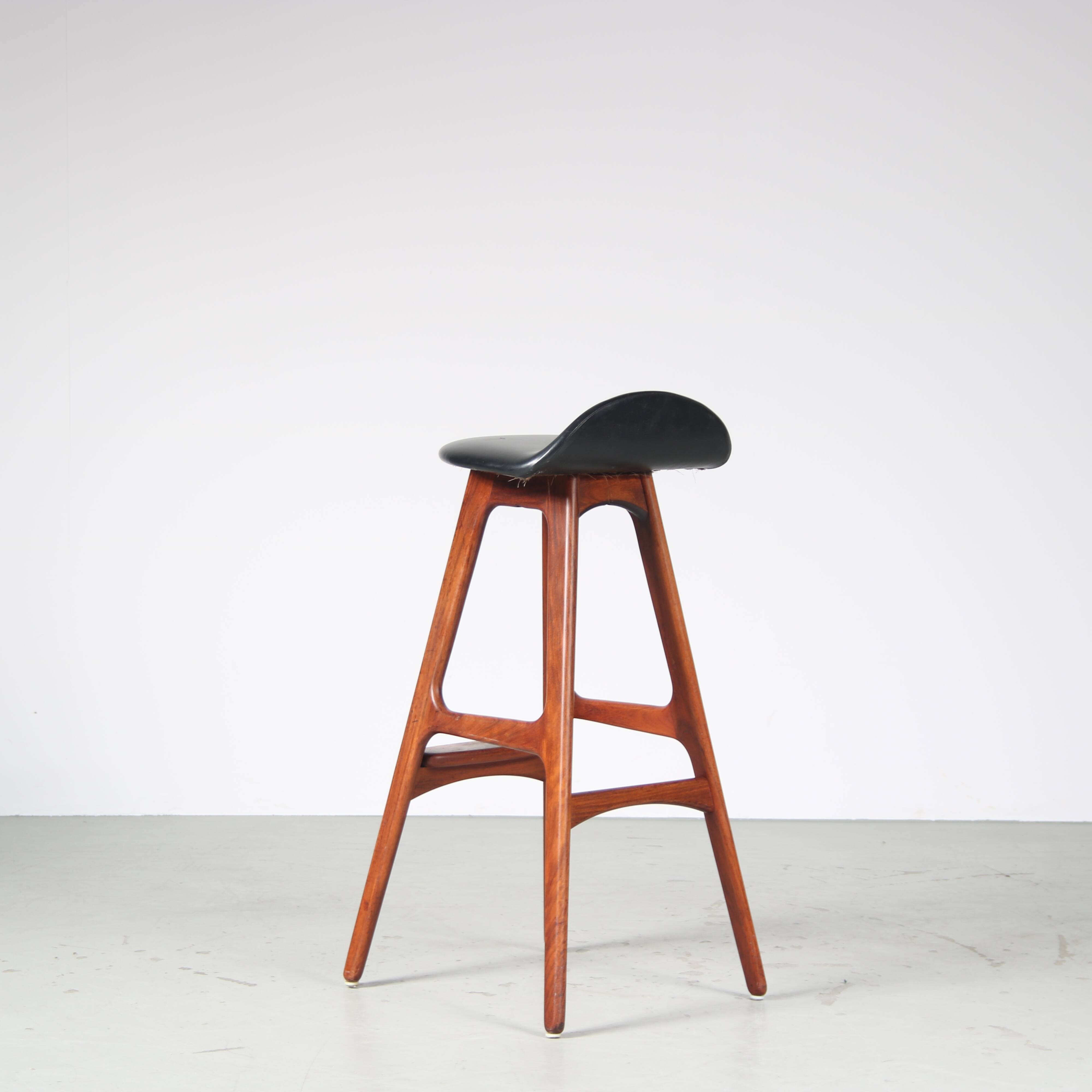 1960s Bar stool by Erik Buch for O.D. Mobler in Denmark
