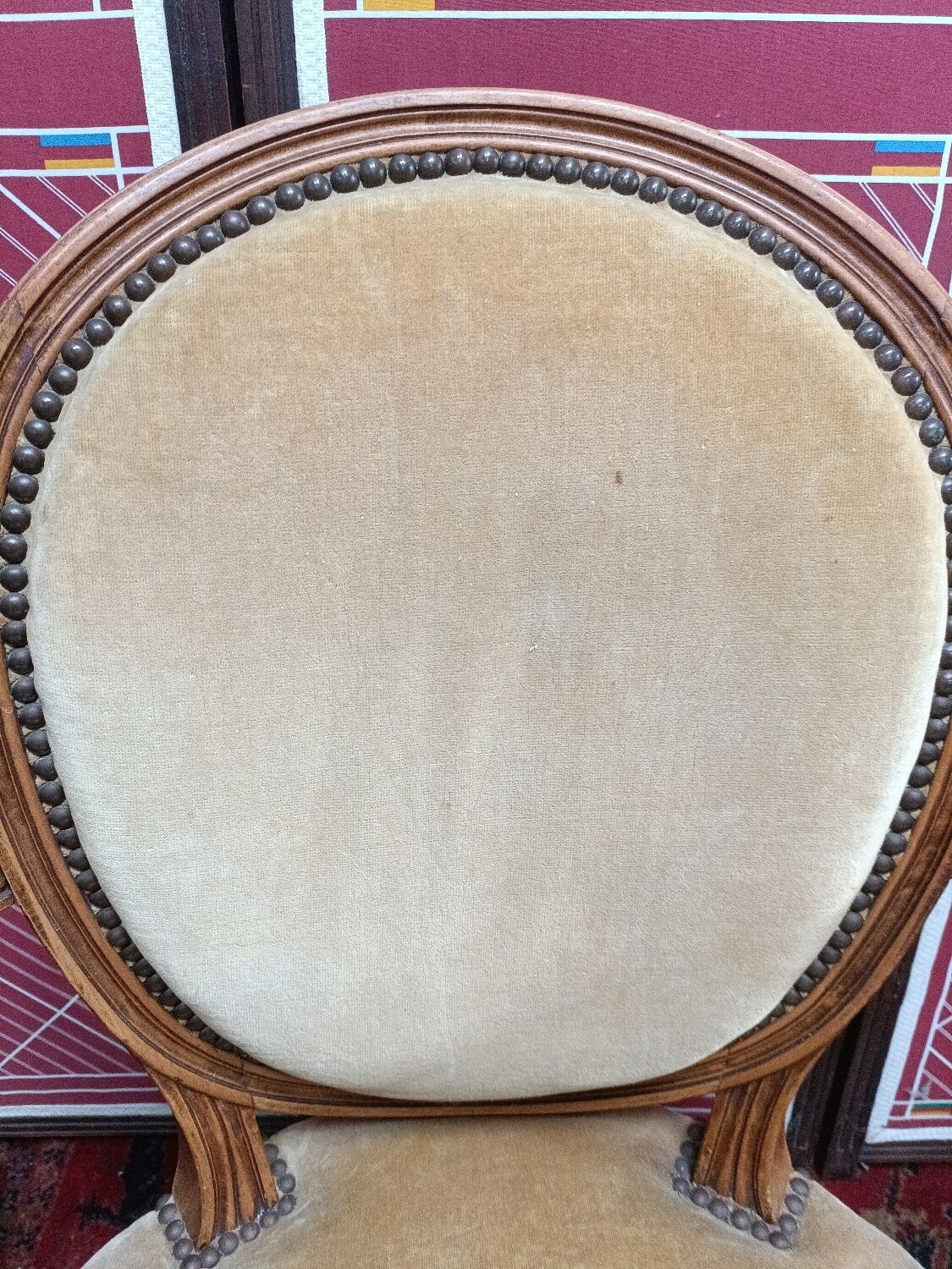 Pair of armchairs medallion Louis XV style, yellow velvet