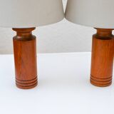 Large Mid-Century Modern Danish Teak Table Lamps, Set of 2