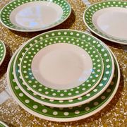 Set of 12 antique polka dot plates for 4 people