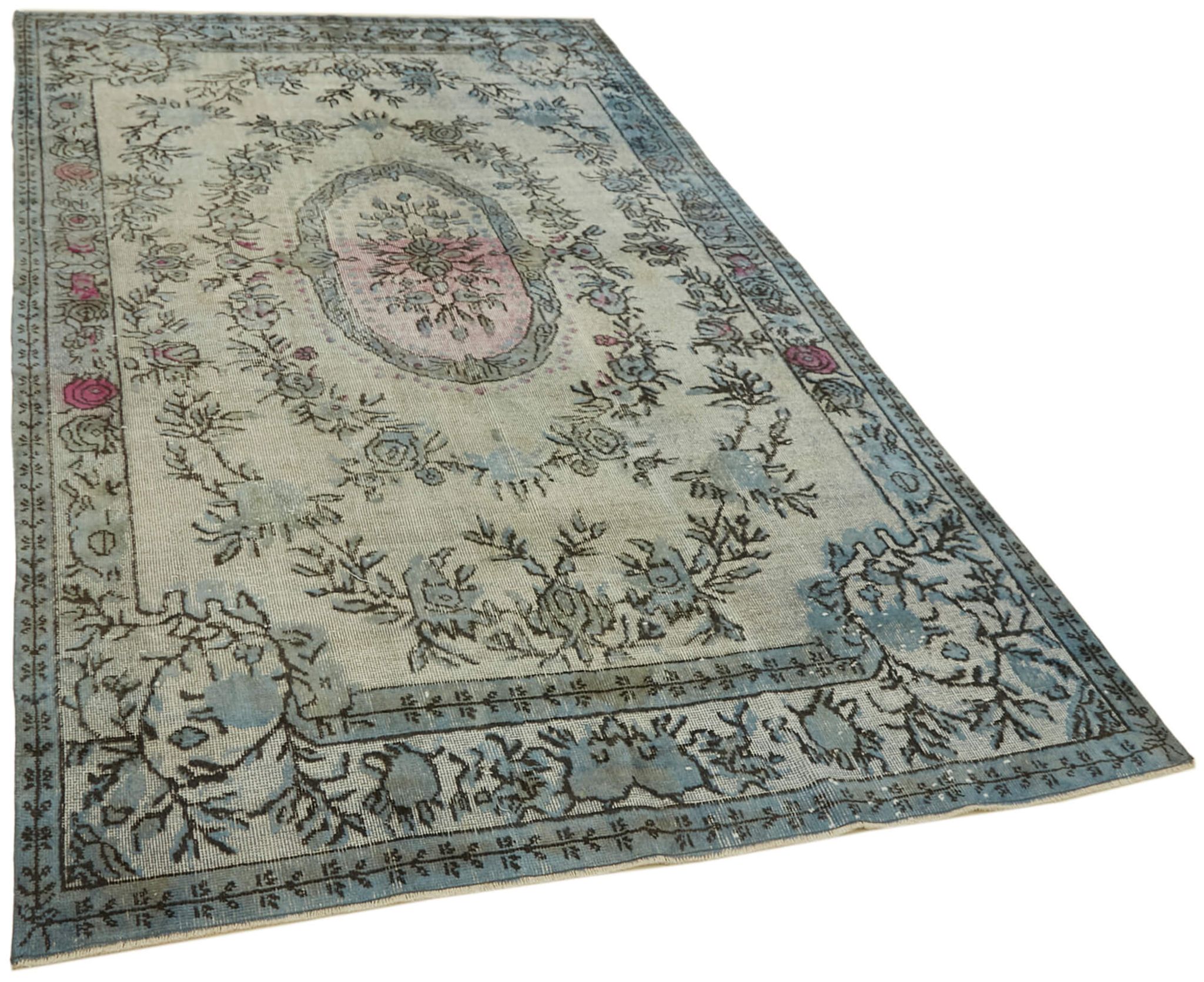 Handmade turkish 1970s 182 cm x 296 cm blue carpet