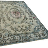 Handmade turkish 1970s 182 cm x 296 cm blue carpet
