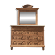 Solid oak chest of drawers with a marble top and original mirror.