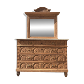 Commode en chêne massif avec plateau en marbre et miroir d’origine