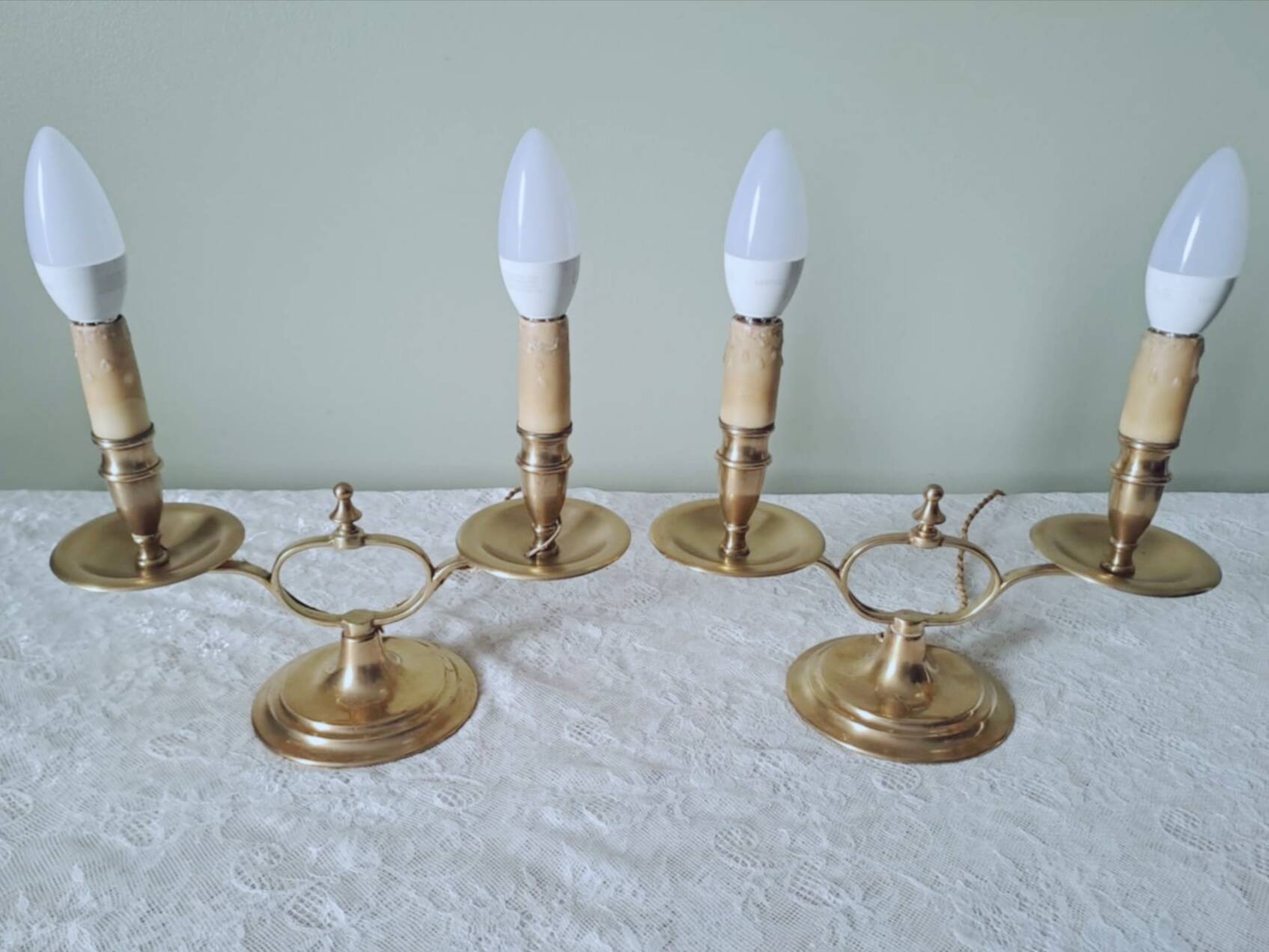 Pair of English gilt bronze "Peerage" lamps