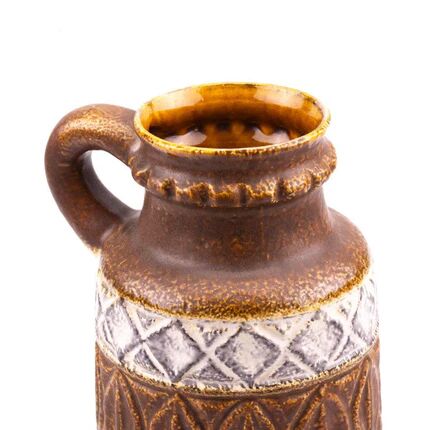Brown and white antique jug vase with handle Bay West Germany 9325