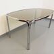 Vintage curved rectangular dining table in smoked glass and chrome metal