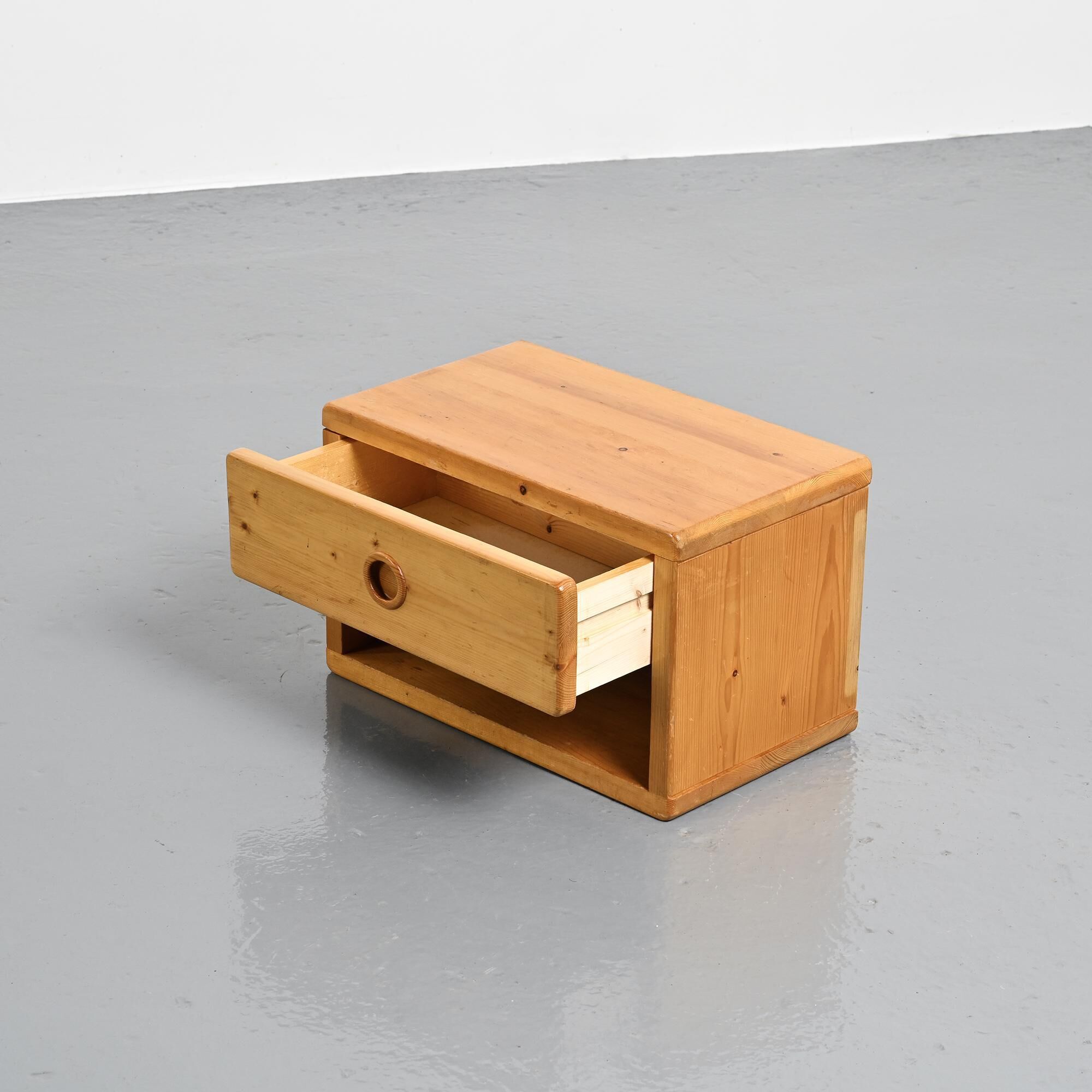 Solid pine bedside table from Arcs, France 1975