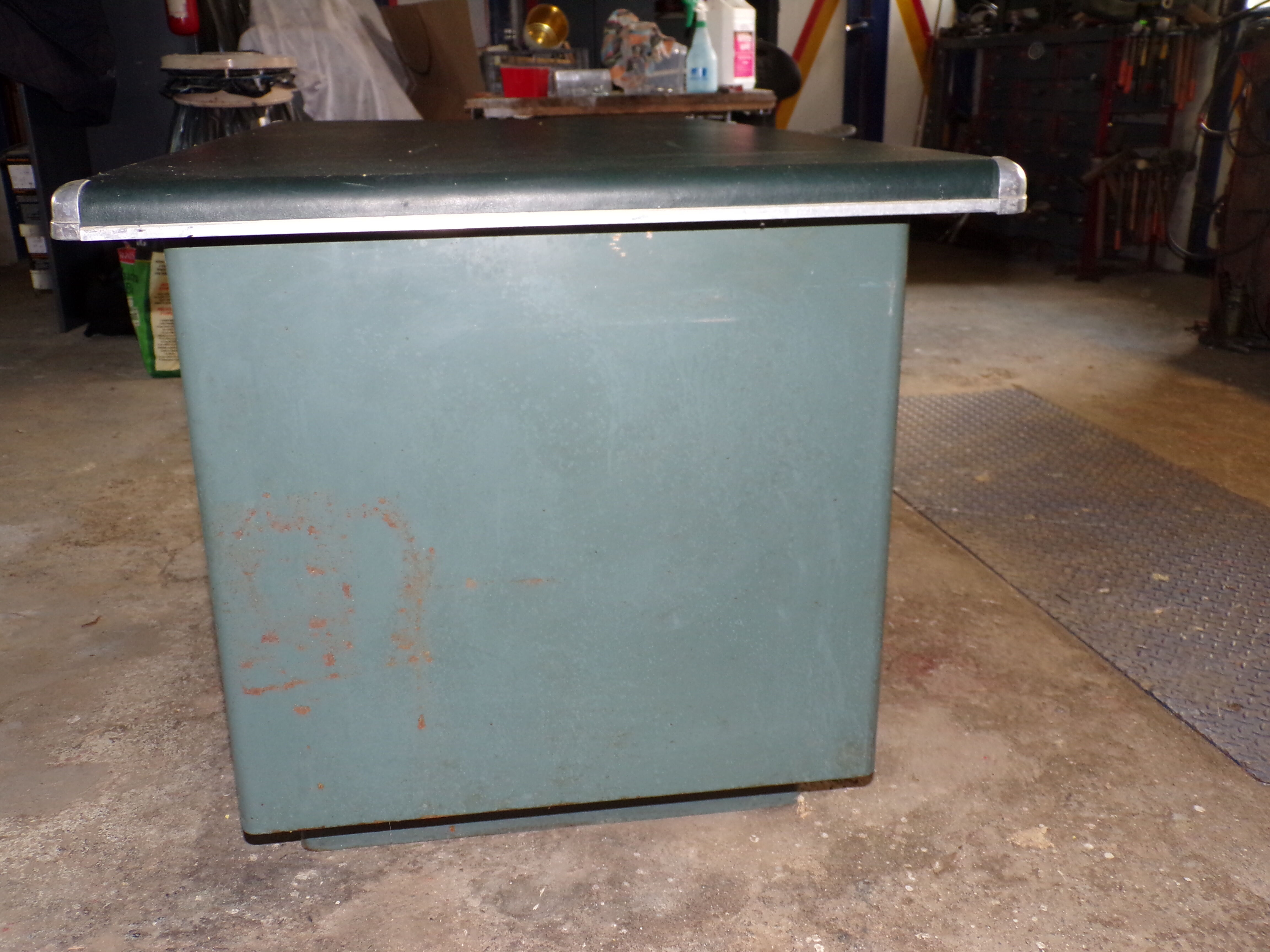 Green metal desk