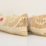 8" x 20" set of two uzbek faded yellow suzani cushion cover, pair suzani pillow case made from