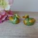 Vintage Green and Yellow Barbotine Duck Salt and Pepper Shaker Set