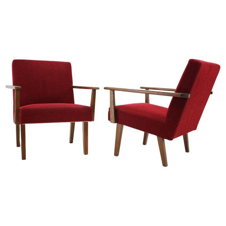 Pair of 1960s Mid-Century Modern Beech Armchairs from Czechoslovakia