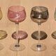 Set of 4 Hand Engraved "Harlequin" Colored Crystal Wine Glasses 1960