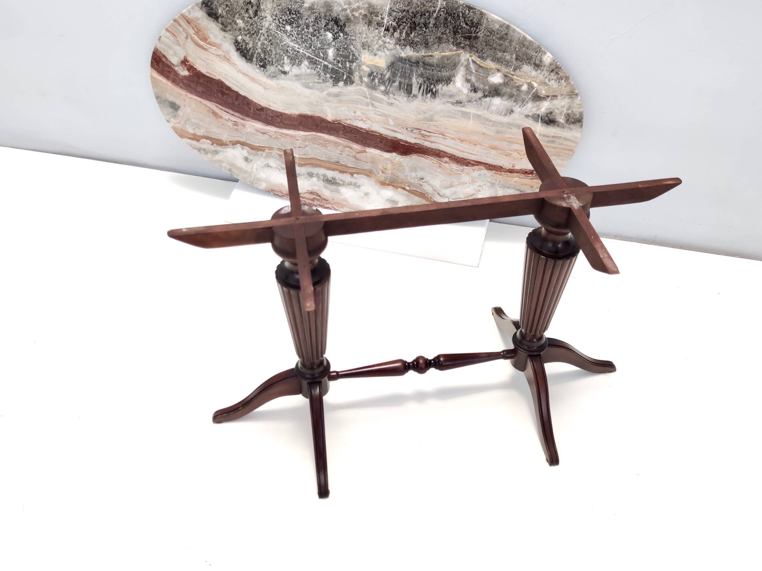 Vintage Beech Coffee Table Ascribable to Paolo Buffa with an Oval Red Onyx Top
